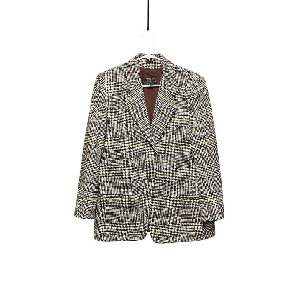 Charter Club 100 Wool‎ Brown Plaid Blazer Prince of Wales Sz 10 Preppy Academia